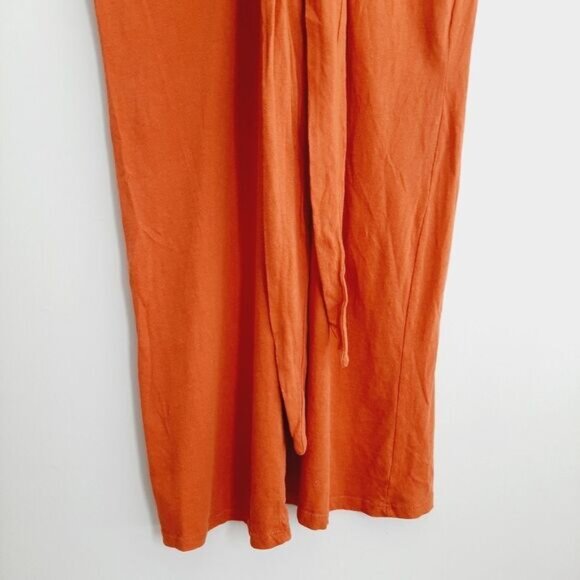 ZARA | 100% Cotton Minimalist Modern V-Neck Midi Dress Orange Sz S - Picture 8 of 16